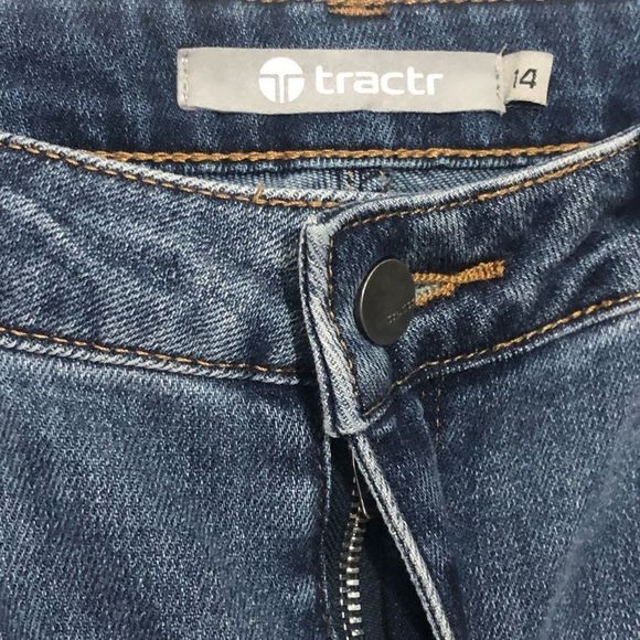 Tractr Jeans Distressed Blue Wash Raw Edge Straight Leg Size 14 - Picture 10 of 13